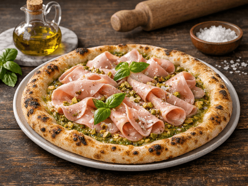 Pizza Mortadella e Pistacchio