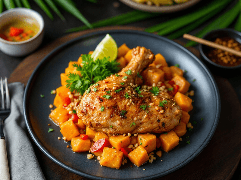 Baked Chicken Thigh and Sweet Potato Tray