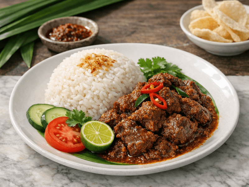 Rendang Daging dengan Nasi Jasmine