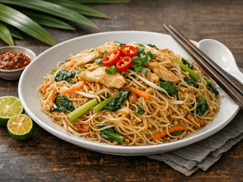 Bihun Ayam dengan Sayur-sayuran