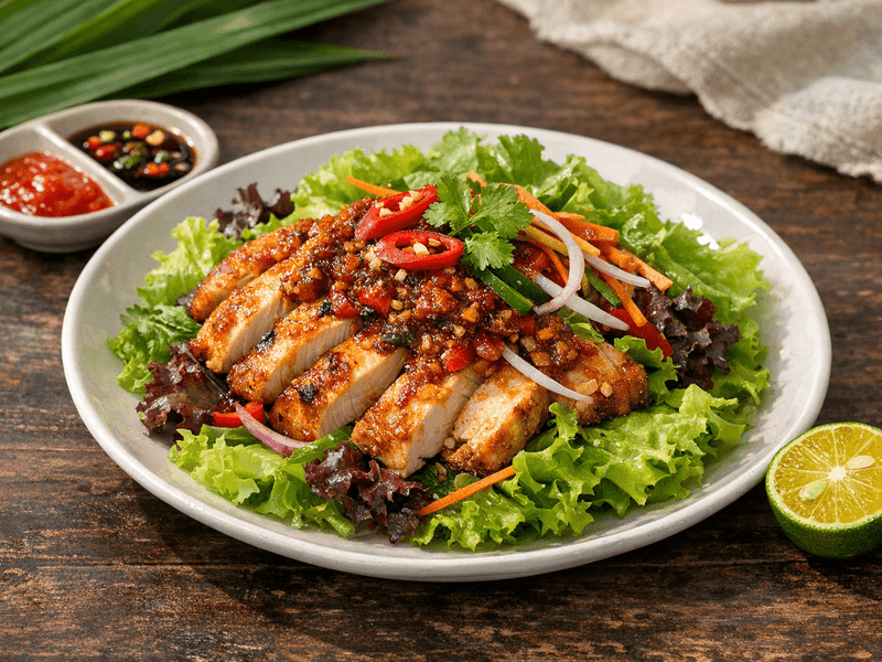 Salad Dada Ayam dengan Daun Salad