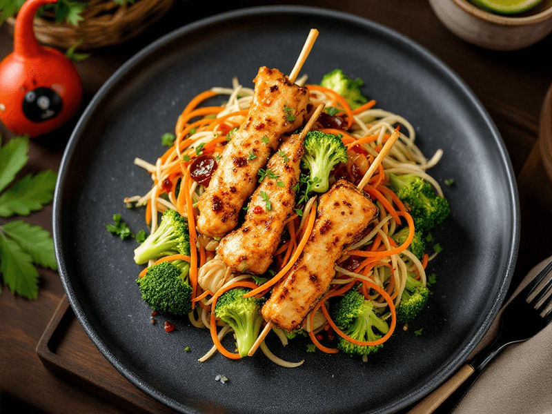 Chicken Satay Salad with Broccoli and Carrot