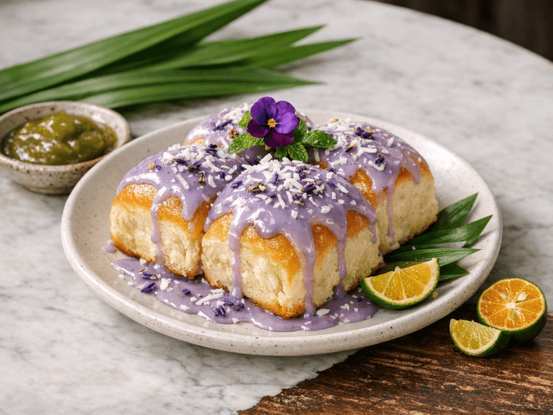 Roti Kelapa dengan Sapuan Lavender
