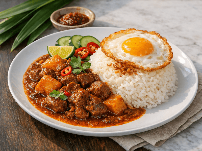 Curry Beef with Rice and Fried Egg