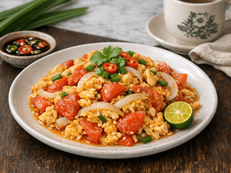 Telur Goreng Kacau dengan Tomato dan Bawang