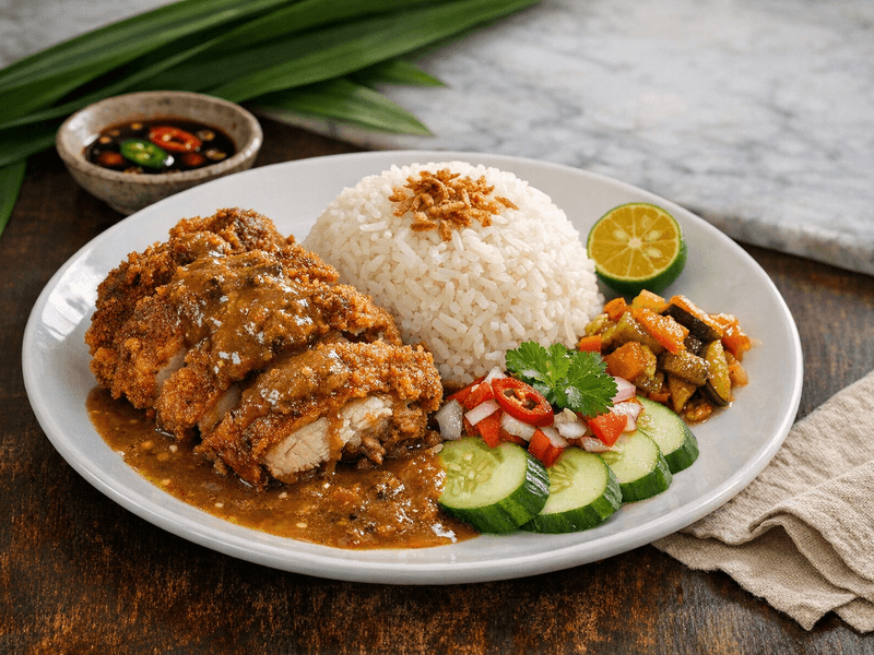 Nasi Ayam Goreng dengan Kuah