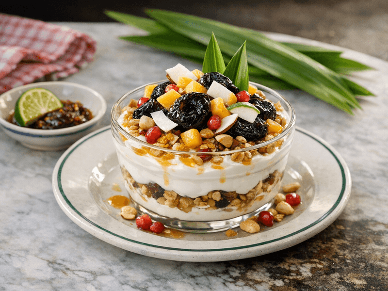Parfait Yogurt Greek dengan plum kering