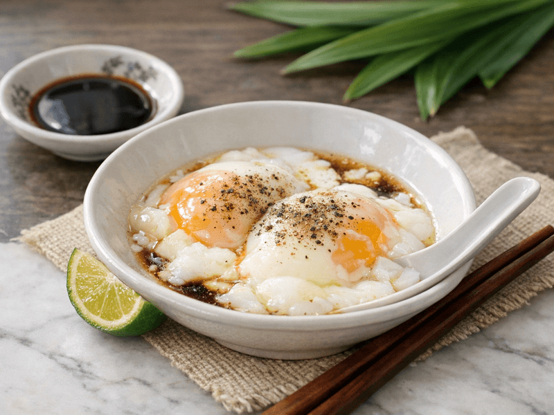 Telur separuh masak dengan lada hitam