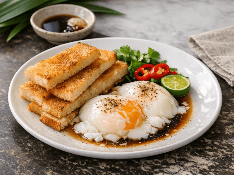 Telur Separuh Masak dengan Roti Bakar