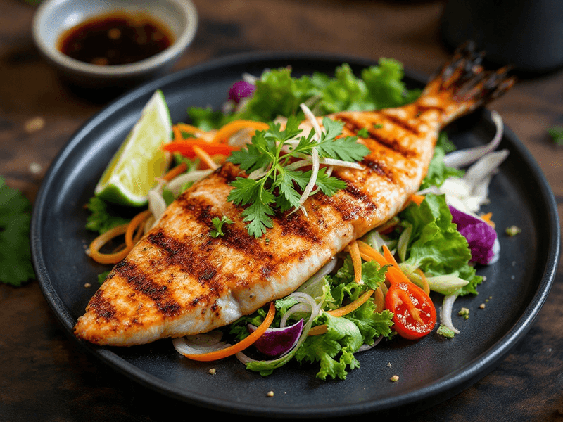 Ikan Bakar Berherba dengan Salad Sayur