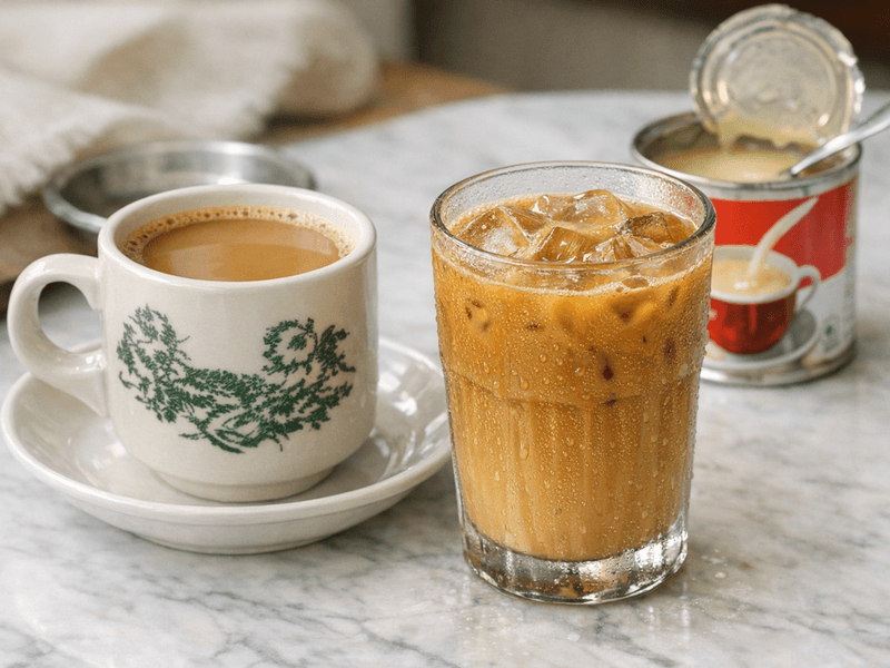 Kopi segera dengan susu dan gula