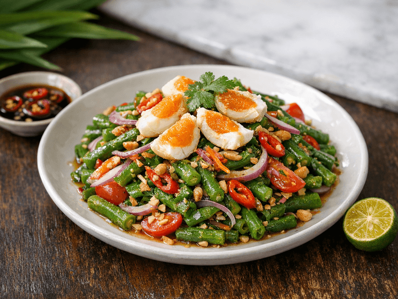 Kerabu Kacang Panjang dengan Telur Masin