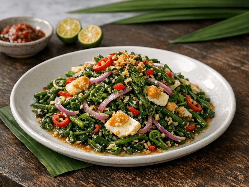Kerabu Pucuk Paku with Salted Egg