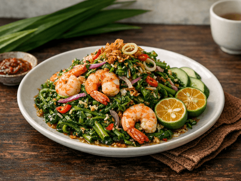 Kerabu Pucuk Paku with Shrimp