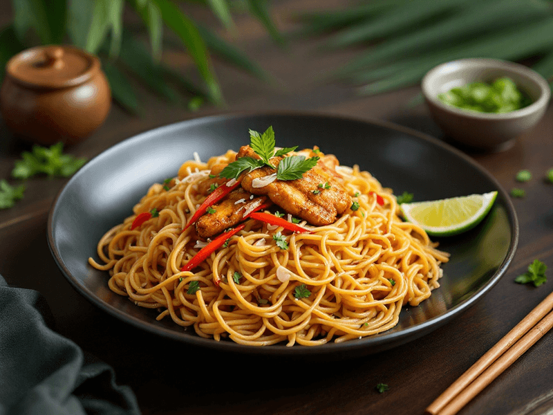 Kuew Tiaw with Chicken Satay