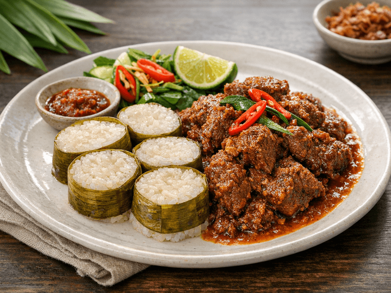 Lemang dengan Rendang Daging