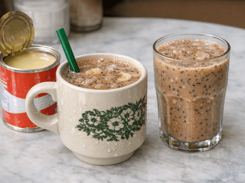 Sus Protein Coklat Rendah Lemak dengan Pisang dan Biji Chia