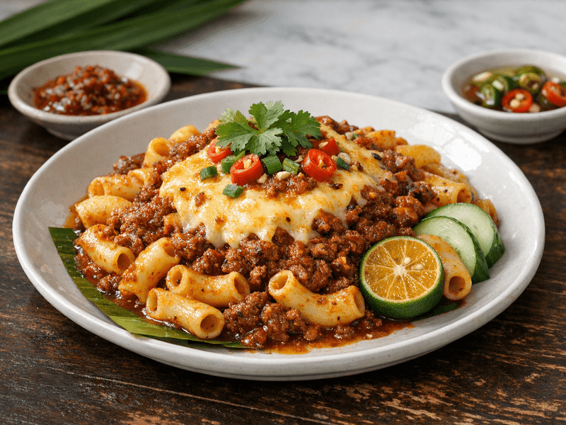 Macaroni Bolognese with Beef and Cheese