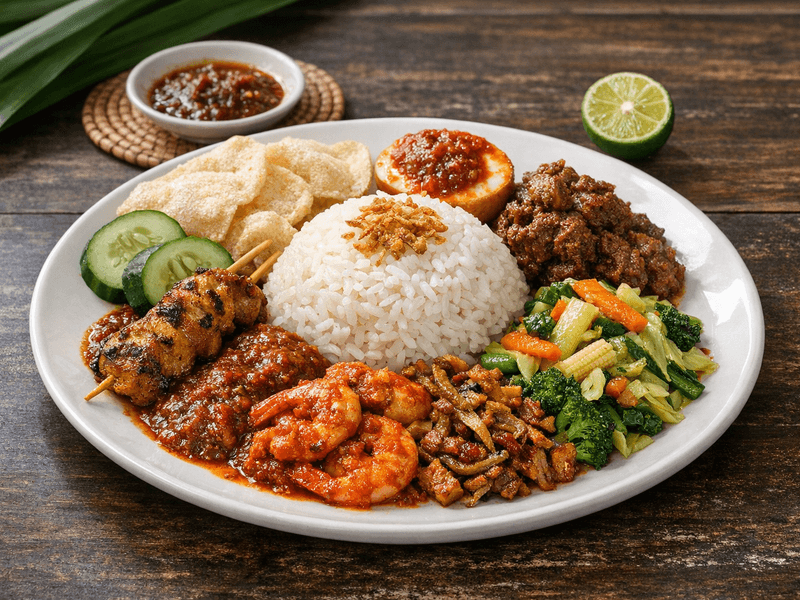 Nasi Campur with Mixed Vegetables