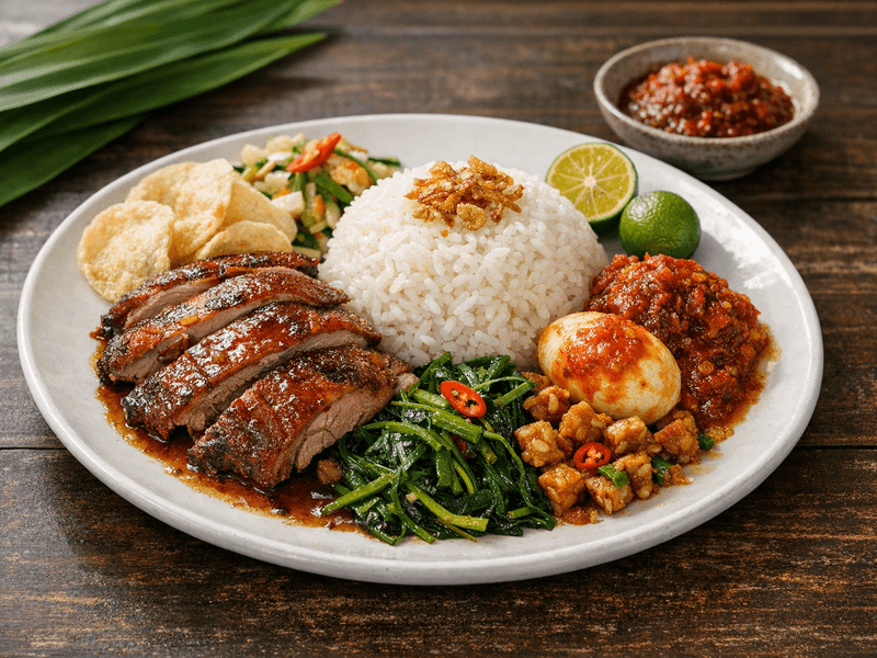 Nasi Campur with Roast Duck