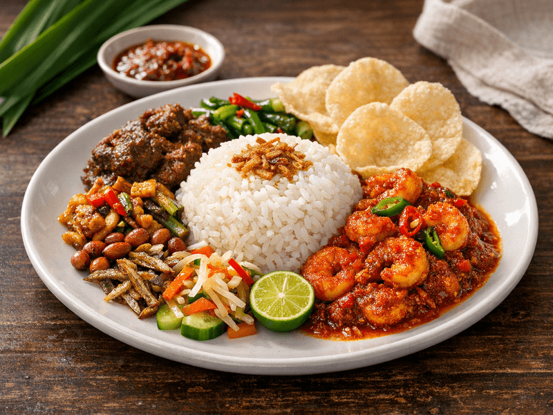 Nasi Campur with Sambal Prawns
