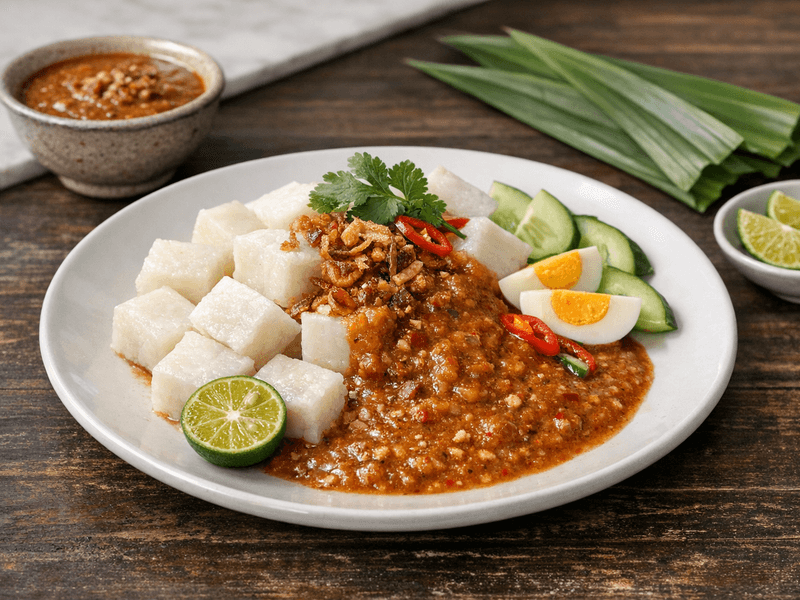 Nasi Himpit with Peanut Sauce