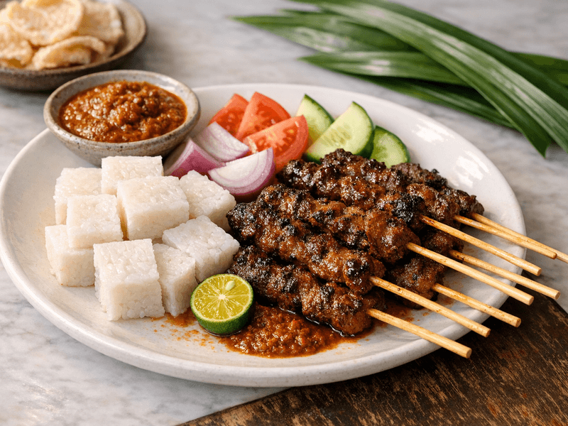 Nasi Impit dengan Satay Daging