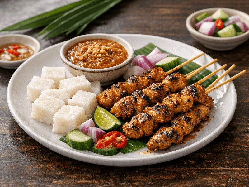 Nasi Impit dengan Satay Ayam