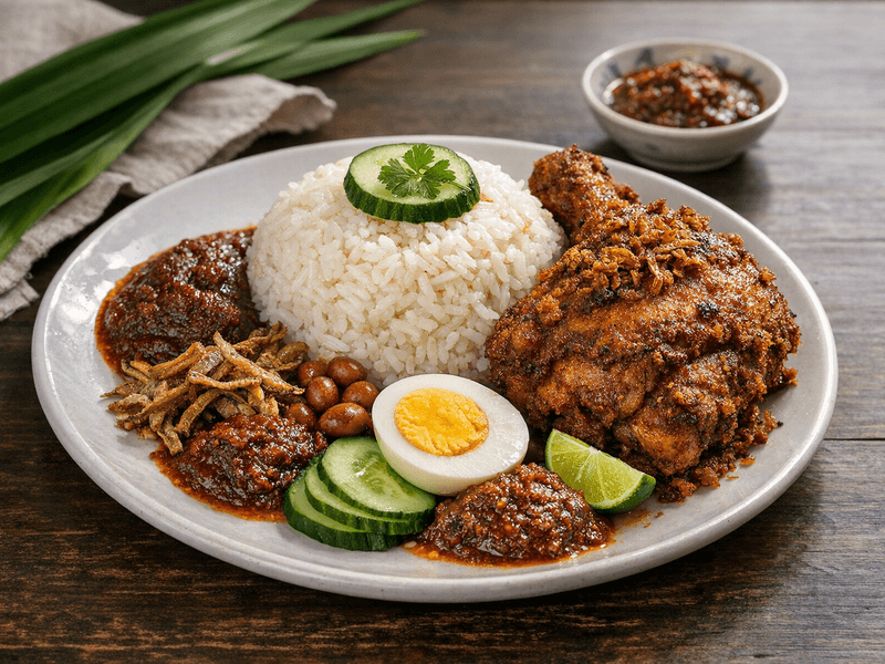 Nasi Lemak dengan Ayam Goreng Berempah