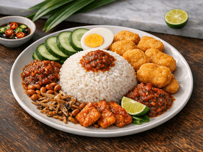 Nasi Lemak with Chicken Nuggets