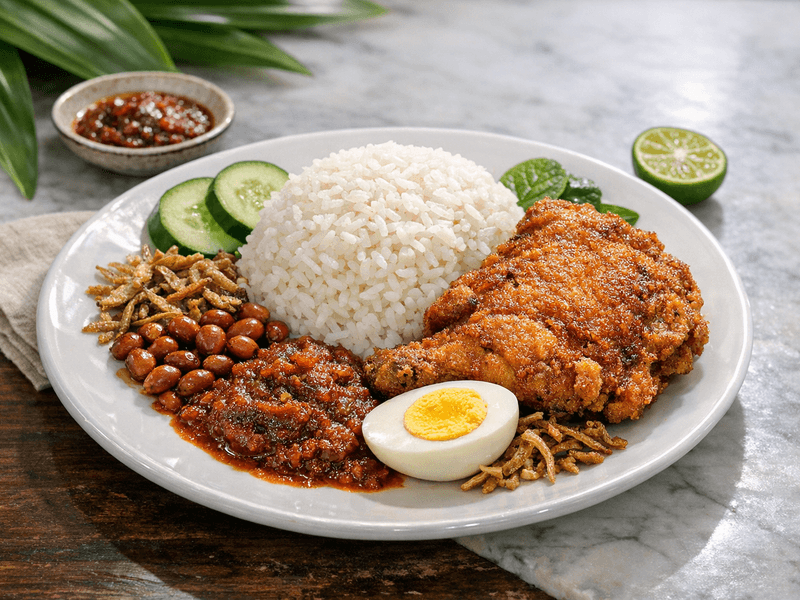 Nasi Lemak dengan Ayam Goreng