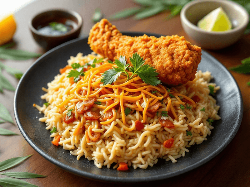 Nasi Lemak dengan Kepak Ayam Goreng