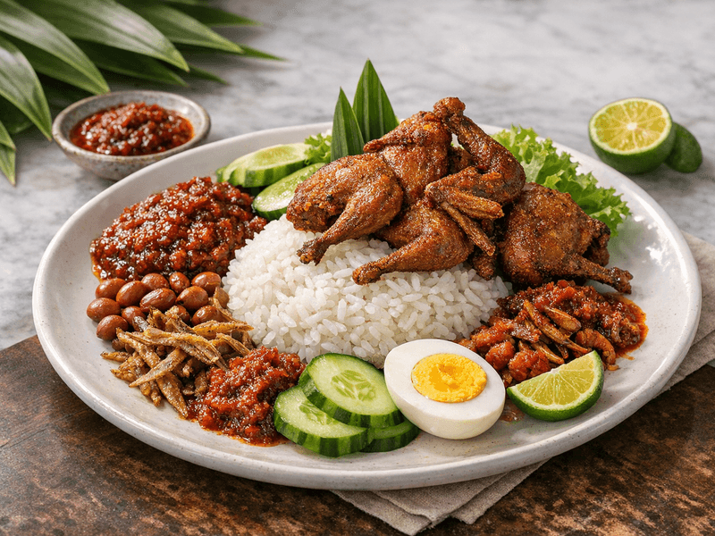 Nasi Lemak with Fried Quail