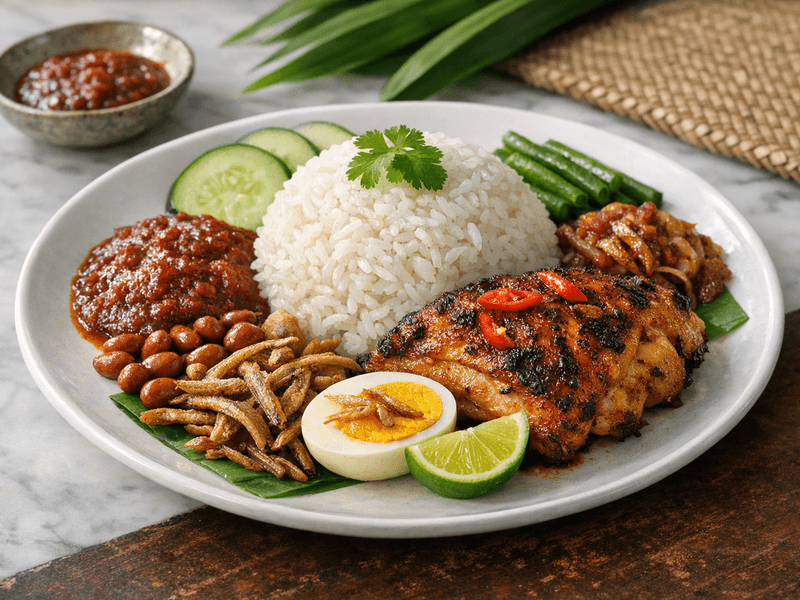 Nasi Lemak dengan Ayam Bakar