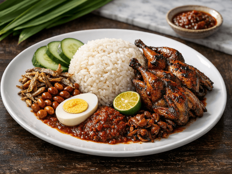 Nasi Lemak dengan Burung Puyuh Bakar