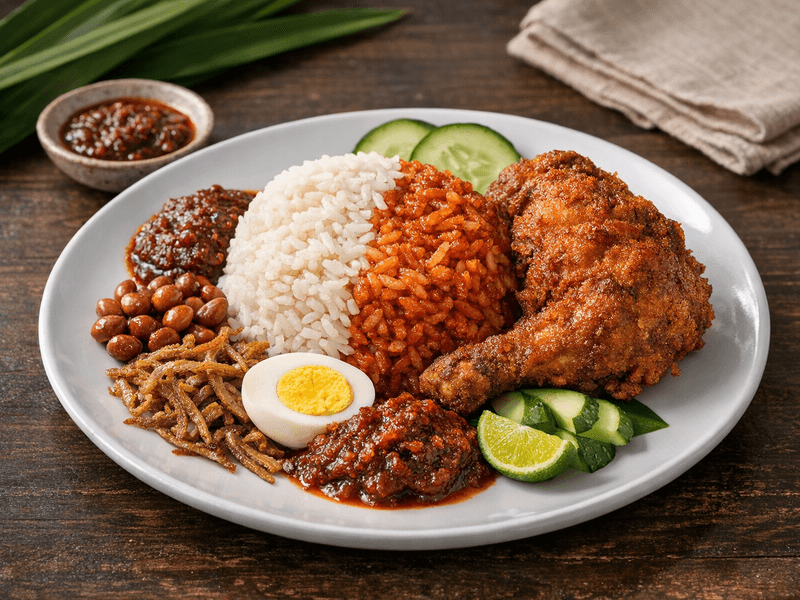 Nasi Lemak Setengah Nasi dengan Ayam Goreng