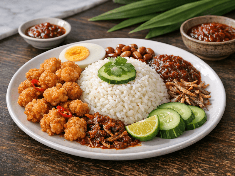 Nasi Lemak with Popcorn Chicken