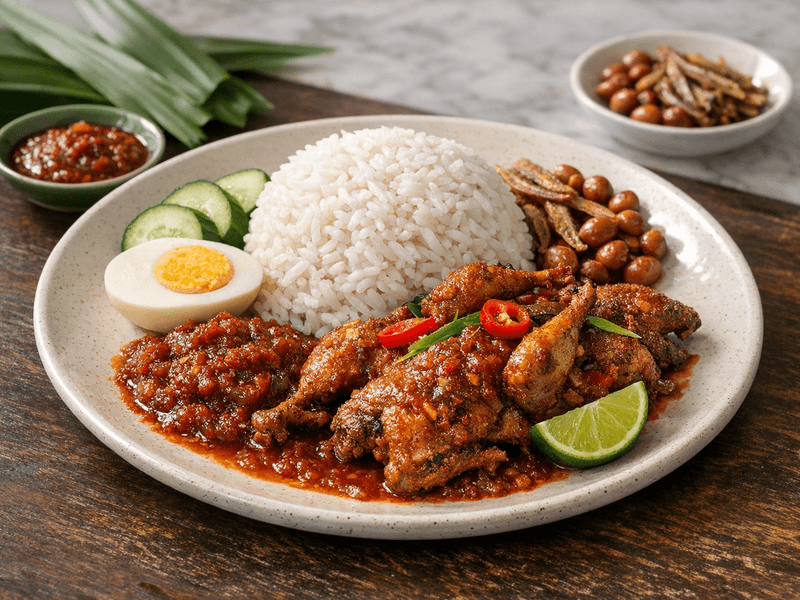 Nasi Lemak dengan Puyuh Sambal
