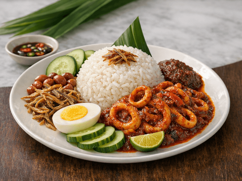 Nasi Lemak dengan Sambal Sotong