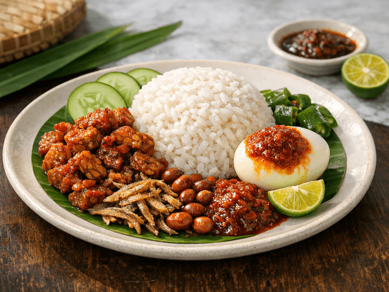 Nasi Lemak with Tempeh and Egg