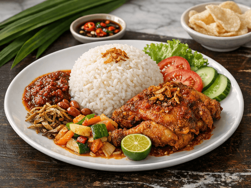 Nasi Putih dengan Ayam Goreng