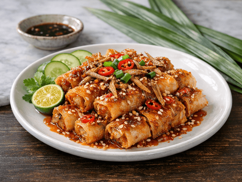 Popia Sira dengan Ikan Bilis