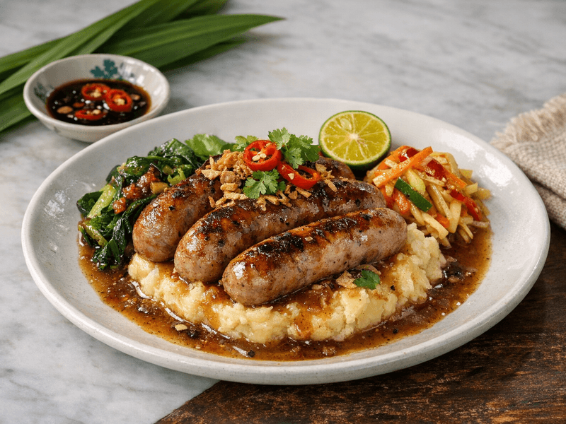 Sosej Babi dengan Kentang Lenyek