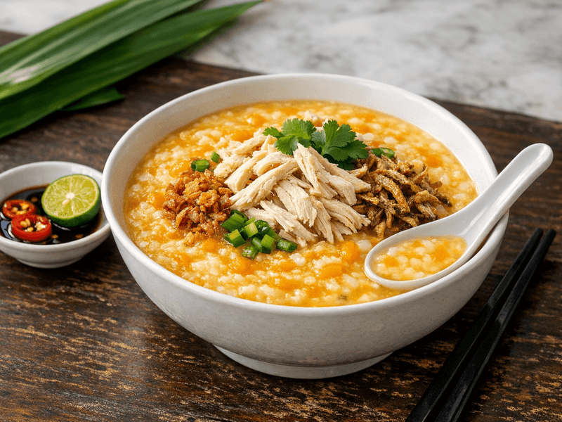 Bubur Labu dengan Ayam Suwir