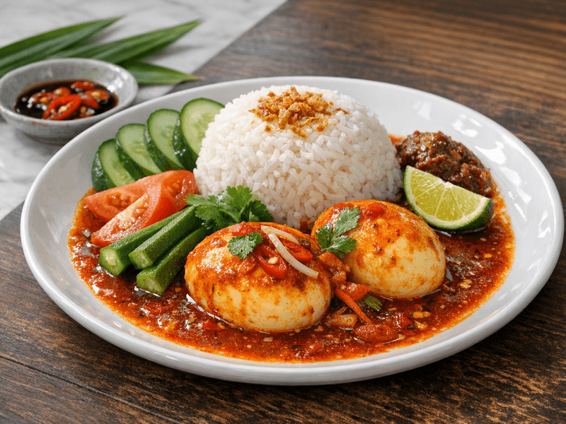 Nasi dengan Asam Pedas Telur