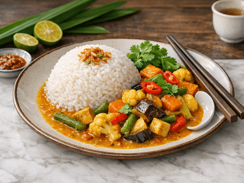 Nasi dengan kari sayur
