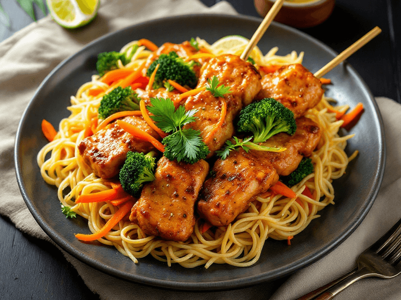 Satay Chicken with Broccoli and Carrot