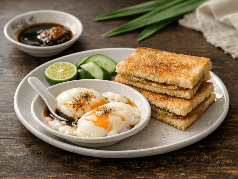 Telur Separuh Masak dengan Roti Bakar Kaya