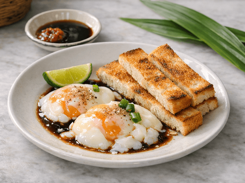 Telur Separuh Masak dengan Roti Bakar
