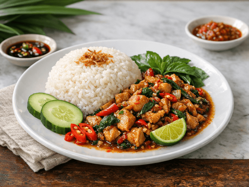 Spicy Basil Chicken with Rice